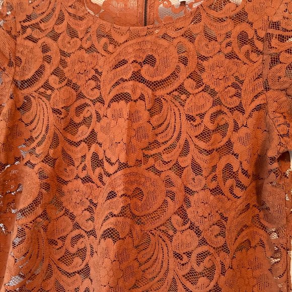 Loft Orange All Over Lace Short Sleeve Blouse - Medium - Picture 2 of 4